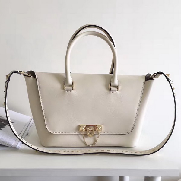 Valentino Garavani Demilune Double Handle Bag in White Calfskin Leather For Sale