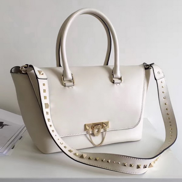 Valentino Garavani Demilune Double Handle Bag in White Calfskin Leather For Sale