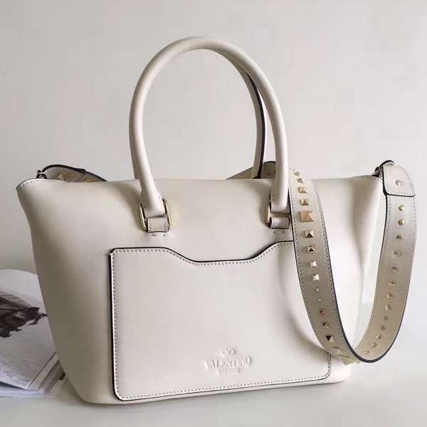 Valentino Garavani Demilune Double Handle Bag in White Calfskin Leather For Sale