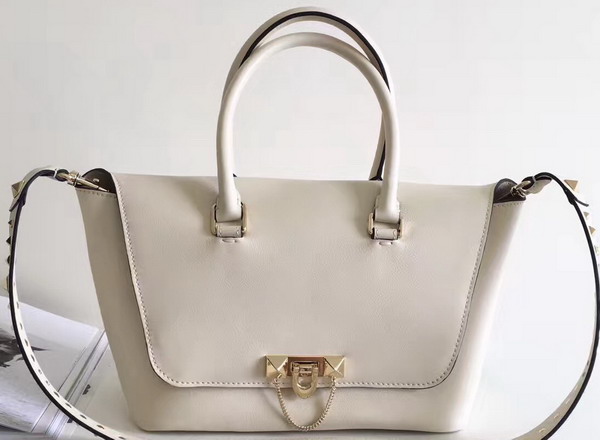 Valentino Garavani Demilune Double Handle Bag in White Calfskin Leather For Sale