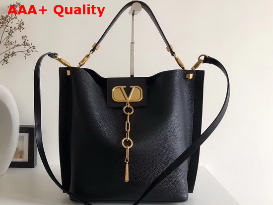 Valentino Garavani Escape Grainy Calfskin Hobo Bag in Black Replica