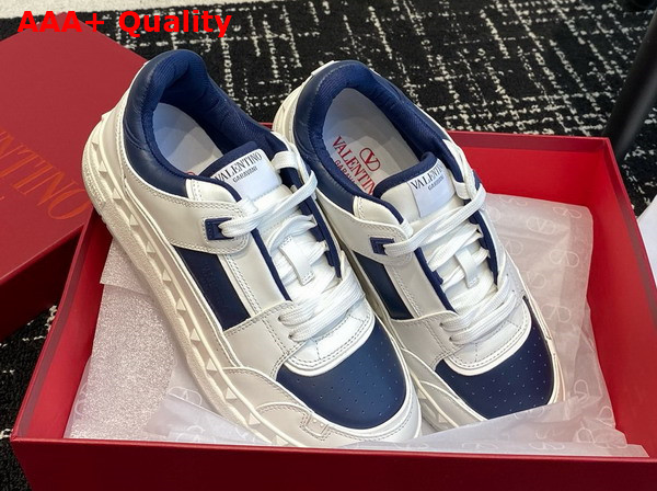 Valentino Garavani Freedots Low Top Sneaker in White and Blue Calfskin Replica