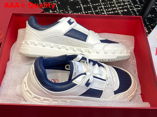 Valentino Garavani Freedots Low Top Sneaker in White and Blue Calfskin Replica