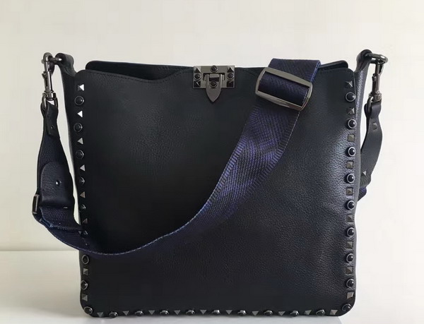 Valentino Garavani Guitar Rockstud Rolling Hobo Bag in Black Calfskin For Sale