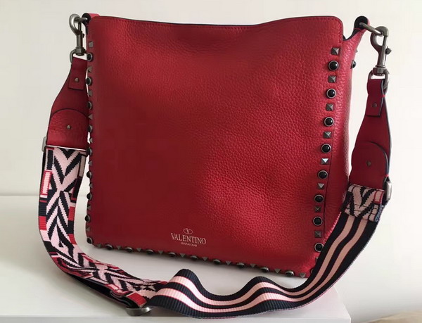 Valentino Garavani Guitar Rockstud Rolling Hobo Bag in Red Stampa Alce Textured Calfskin For Sale