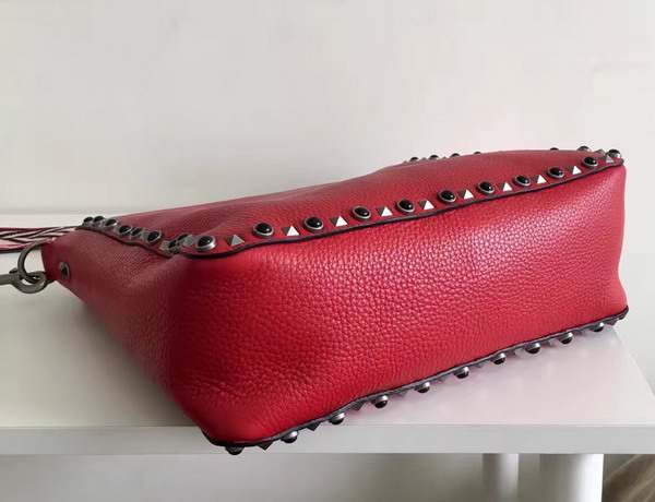 Valentino Garavani Guitar Rockstud Rolling Hobo Bag in Red Stampa Alce Textured Calfskin For Sale