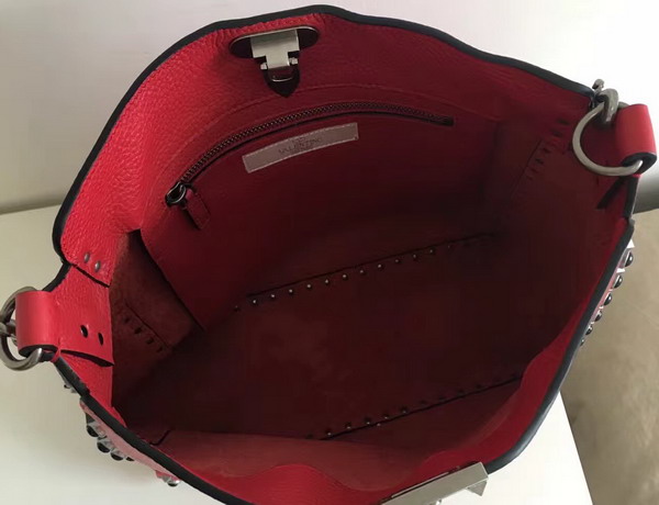 Valentino Garavani Guitar Rockstud Rolling Hobo Bag in Red Stampa Alce Textured Calfskin For Sale