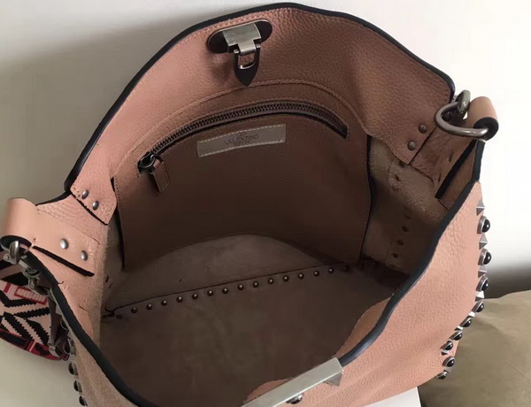 Valentino Garavani Guitar Rockstud Rolling Hobo Bag in Stampa Alce Textured Calfskin Nude For Sale