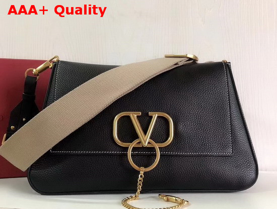 Valentino Garavani Large Vring Grainy Calfskin Crossbody Bag Black Replica