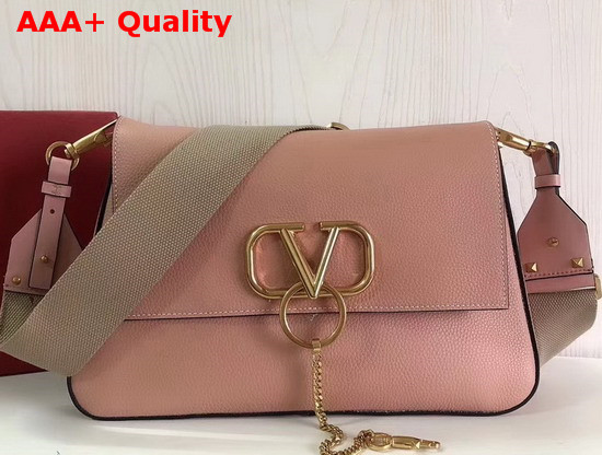 Valentino Garavani Large Vring Grainy Calfskin Crossbody Bag Pink Replica