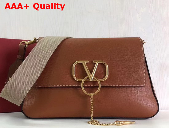 Valentino Garavani Large Vring Grainy Calfskin Crossbody Bag Saddle Brown Replica