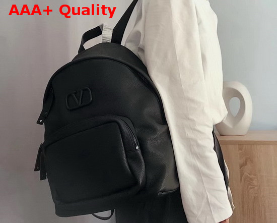 Valentino Garavani Leather Vsling Backpack with Front Pocket Black Soft Grainy Calfskin Replica