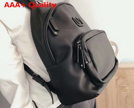 Valentino Garavani Leather Vsling Backpack with Front Pocket Black Soft Grainy Calfskin Replica