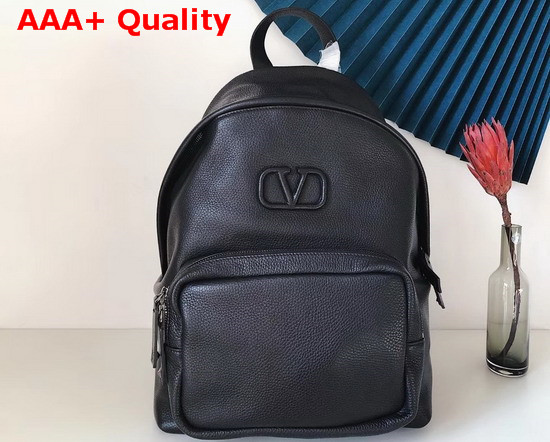 Valentino Garavani Leather Vsling Backpack with Front Pocket Black Soft Grainy Calfskin Replica