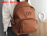 Valentino Garavani Leather Vsling Backpack with Front Pocket Brown Soft Grainy Calfskin Replica