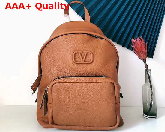 Valentino Garavani Leather Vsling Backpack with Front Pocket Brown Soft Grainy Calfskin Replica