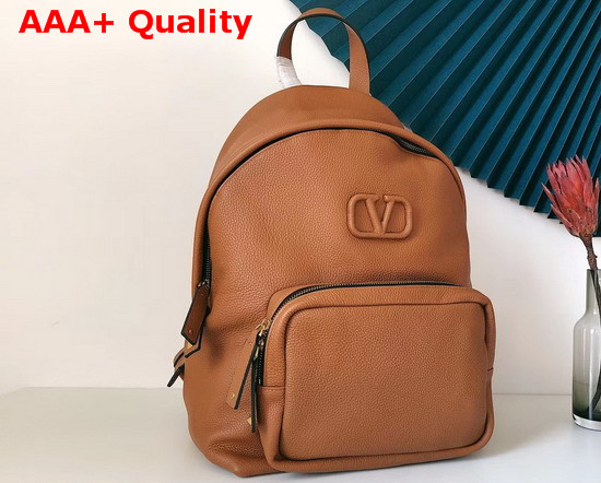 Valentino Garavani Leather Vsling Backpack with Front Pocket Brown Soft Grainy Calfskin Replica