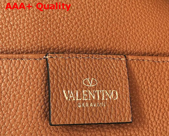 Valentino Garavani Leather Vsling Backpack with Front Pocket Brown Soft Grainy Calfskin Replica