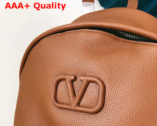 Valentino Garavani Leather Vsling Backpack with Front Pocket Brown Soft Grainy Calfskin Replica