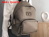 Valentino Garavani Leather Vsling Backpack with Front Pocket Grey Soft Grainy Calfskin Replica