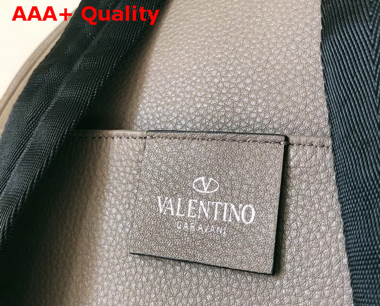 Valentino Garavani Leather Vsling Backpack with Front Pocket Grey Soft Grainy Calfskin Replica