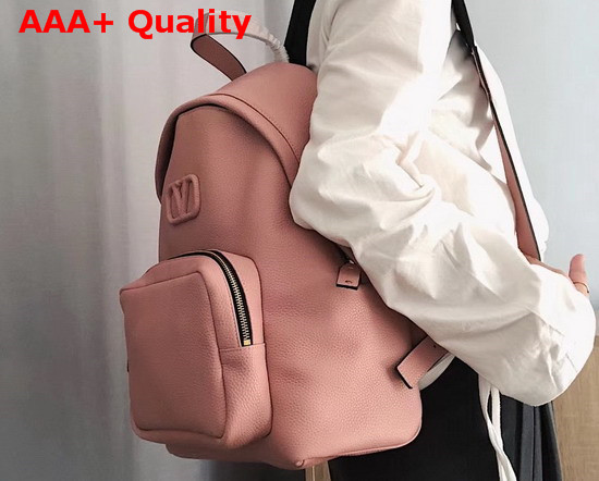 Valentino Garavani Leather Vsling Backpack with Front Pocket Pink Soft Grainy Calfskin Replica