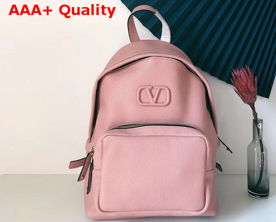 Valentino Garavani Leather Vsling Backpack with Front Pocket Pink Soft Grainy Calfskin Replica