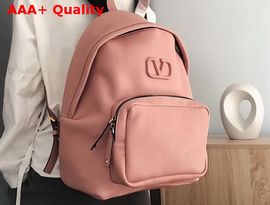 Valentino Garavani Leather Vsling Backpack with Front Pocket Pink Soft Grainy Calfskin Replica