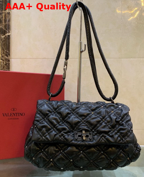 Valentino Garavani Medium Nappa Spikeme Shoulder Bag in Black Replica