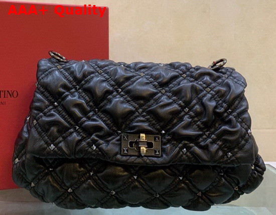 Valentino Garavani Medium Nappa Spikeme Shoulder Bag in Black Replica