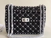 Valentino Garavani Medium Rockstud Spike Chain Bag Black Soft Lambskin with White Hardwares For Sale