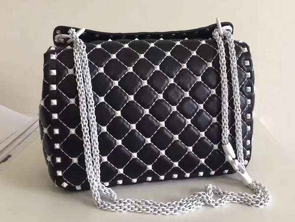 Valentino Garavani Medium Rockstud Spike Chain Bag Black Soft Lambskin with White Hardwares For Sale