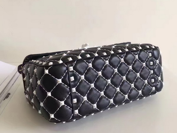 Valentino Garavani Medium Rockstud Spike Chain Bag Black Soft Lambskin with White Hardwares For Sale