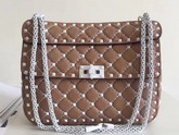 Valentino Garavani Medium Rockstud Spike Chain Bag Nude Soft Lambskin with White Hardwares For Sale