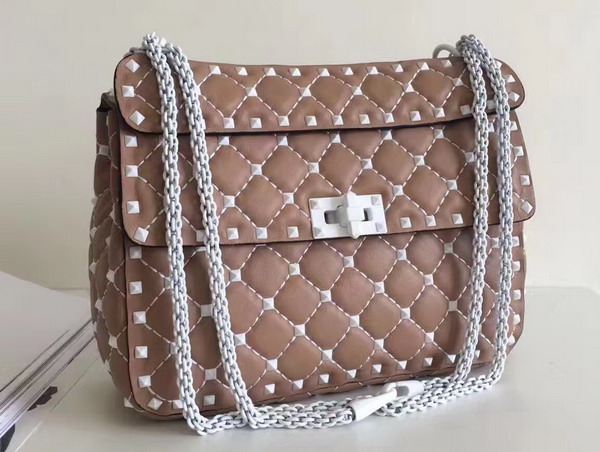 Valentino Garavani Medium Rockstud Spike Chain Bag Nude Soft Lambskin with White Hardwares For Sale