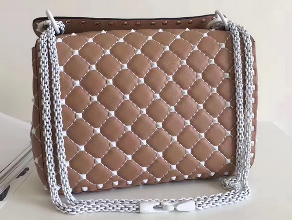 Valentino Garavani Medium Rockstud Spike Chain Bag Nude Soft Lambskin with White Hardwares For Sale