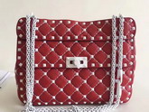 Valentino Garavani Medium Rockstud Spike Chain Bag Red Soft Lambskin with White Hardwares For Sale