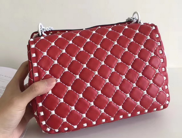 Valentino Garavani Medium Rockstud Spike Chain Bag Red Soft Lambskin with White Hardwares For Sale