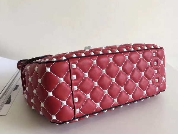 Valentino Garavani Medium Rockstud Spike Chain Bag Red Soft Lambskin with White Hardwares For Sale