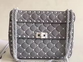 Valentino Garavani Medium Rockstud Spike Chain Bag in Light Grey Soft Lambskin with White Hardwares For Sale