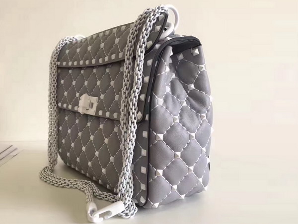 Valentino Garavani Medium Rockstud Spike Chain Bag in Light Grey Soft Lambskin with White Hardwares For Sale