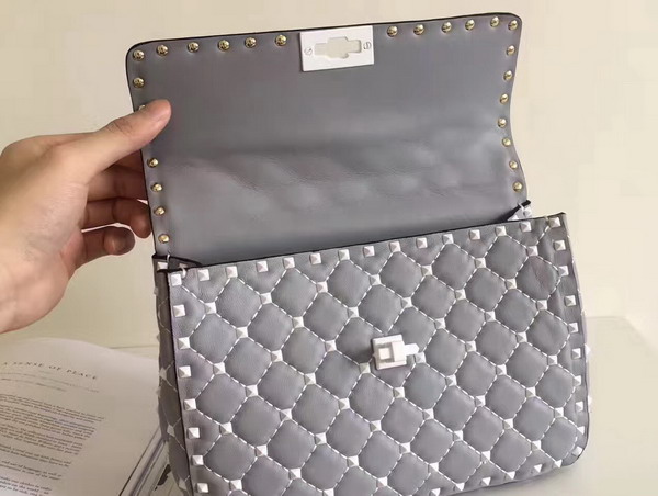 Valentino Garavani Medium Rockstud Spike Chain Bag in Light Grey Soft Lambskin with White Hardwares For Sale