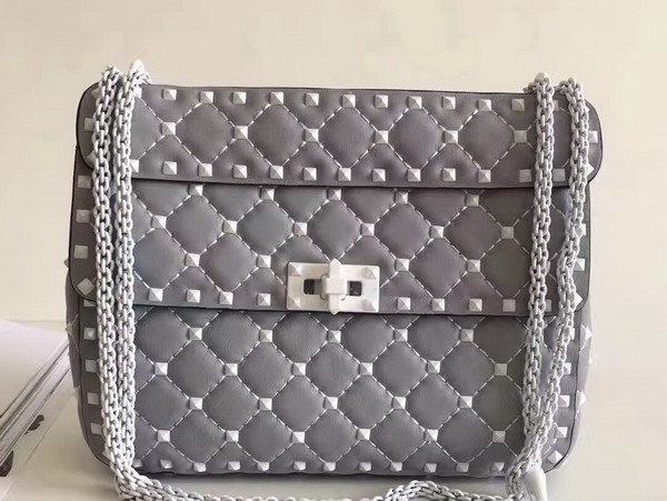 Valentino Garavani Medium Rockstud Spike Chain Bag in Light Grey Soft Lambskin with White Hardwares For Sale