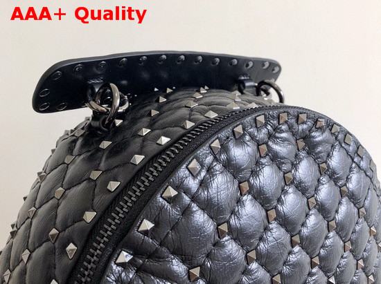 Valentino Garavani Medium Rockstud Spike It Backpack in Black Crumpled Lambskin Leather Replica