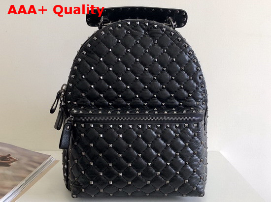 Valentino Garavani Medium Rockstud Spike It Backpack in Black Crumpled Lambskin Leather Replica