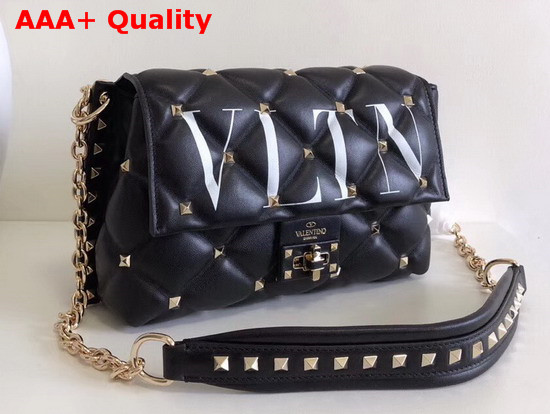 Valentino Garavani Medium VLTN Candystud Crossbody Bag in Black with White VLTN Print Replica