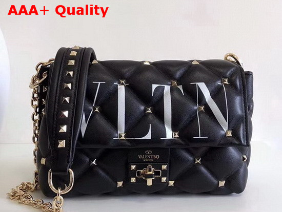 Valentino Garavani Medium VLTN Candystud Crossbody Bag in Black with White VLTN Print Replica