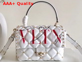 Valentino Garavani Medium VLTN Candystud Top Handle Bag in White with Red VLTN Print Replica