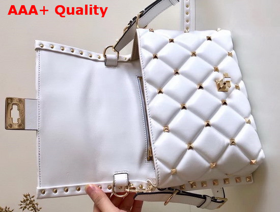 Valentino Garavani Medium VLTN Candystud Top Handle Bag in White with Red VLTN Print Replica