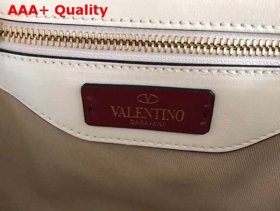 Valentino Garavani Medium VLTN Candystud Top Handle Bag in White with Red VLTN Print Replica